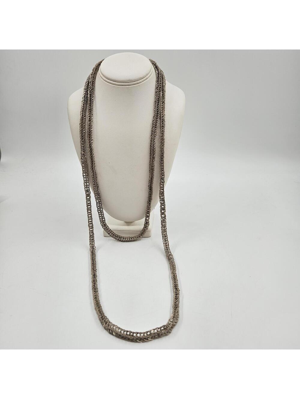 Vintage Mesh Chain Necklace Opera Heavy Woven Openwork Statement Chain 66" 118g